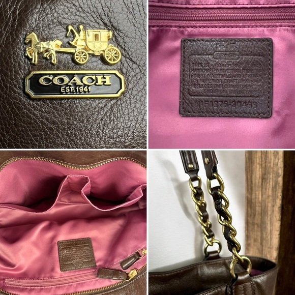 Coach Madison Brown Leather Tote Bag with Gold Chain Detail - Picture 3 of 12